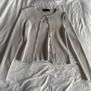 Elegant Cream Ribbed Button-Up Top